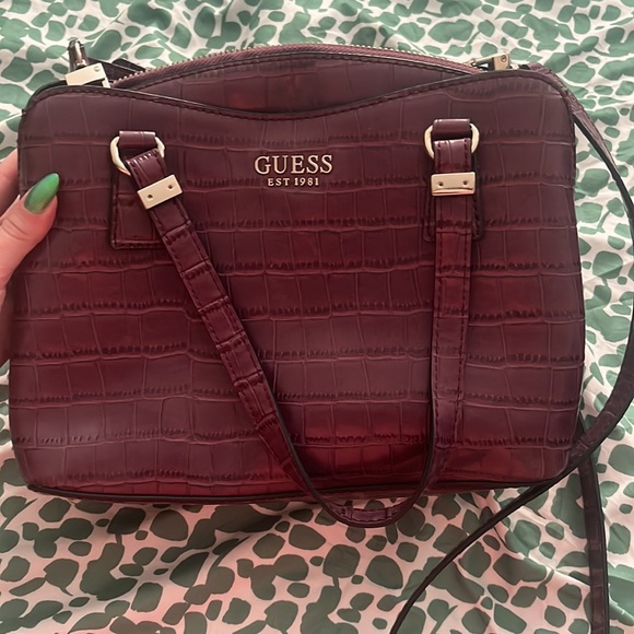Guess Burgundy Crocodile Crossbody Satchel - Picture 2 of 12